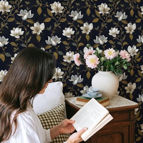 Livebor Dark Peel and Stick Wallpaper Floral Contact Paper 16.9" x 118.1" - Image 4