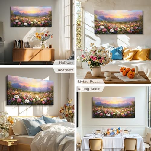 crmotu Rustic Landscape Wall Decor, Mountain Daisy Flower Prints 24"x48" - Image 3