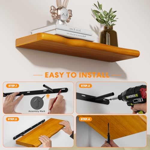 Organic Wavy Edge Floating Shelves, Hidden Brackets, 2 Pack 48 in - Image 6