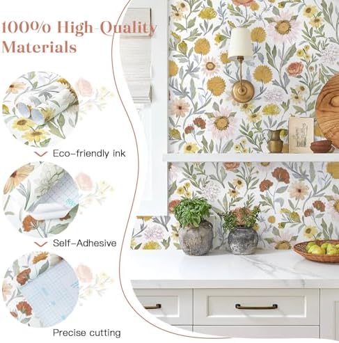 Dimoon 78.7"x17.3" Floral Peel and Stick Wallpaper Contact Paper White and - Image 4