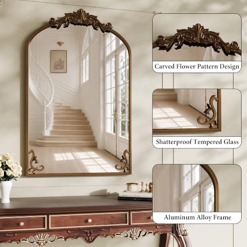 Koonmi Vintage Wall Mirror, 38“x26” Arched Antique Mirror - Image 3