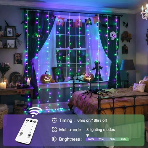 JMEXSUSS 300LED Purple & Green Curtain Lights - Image 2