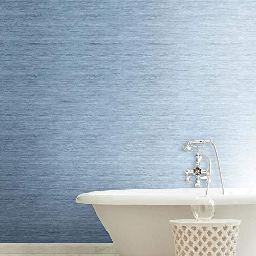 York Wallcoverings Nautical Living Faded Denim Blue Grasscloth Wallpaper - Image 3