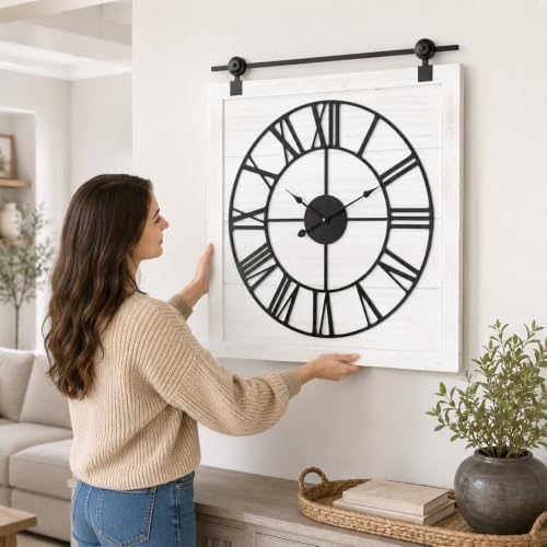 Farmhouse Barn Door Wall Clock 30 Inch, Silent Decorative Clock - Image 2
