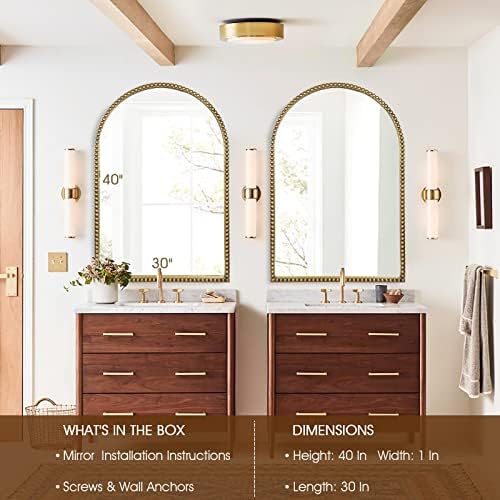 Arched Wall Mirror for Bathroom, Large Modern Distressed Hanging Wall Decor for - Image 5