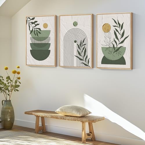 Framed Sage Olive Green Boho Botanical Abstract Wall Art Bedroom, 16x24 In - Image 2