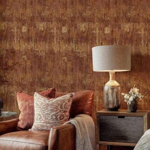 Vintage Metallic Peel and Stick Wallpaper 17.3" x 120" Brick Red Gold - Image 3