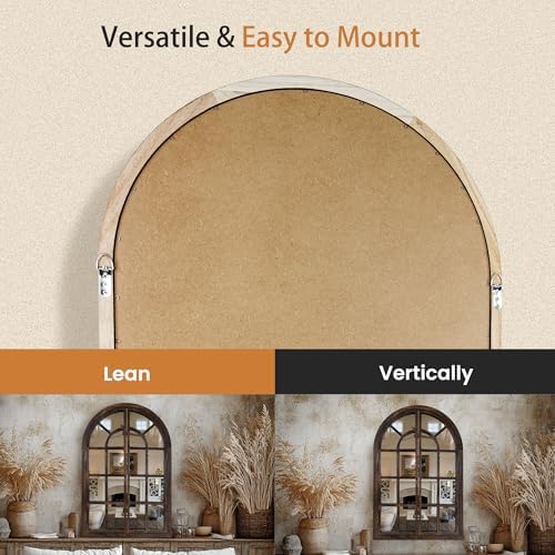 AMOISE Arched Wall Mirror with Wood Window Pane Frame, 24 x 36 Inch - Image 6