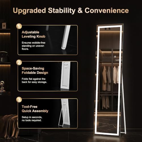 Delma LED Full Length Mirror, Dimmable & 3 Color Lighting, - Image 3