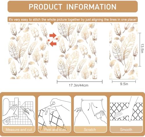 White Peel and Stick Wallpaper 17.7"x480" Feather Wallpaper Removable Modern - Image 3