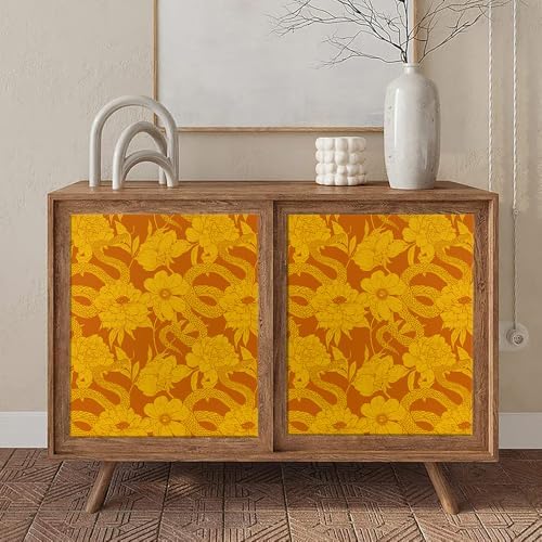 MuralPeel Vintage Brown Yellow Orange Floral Snake Peel and Stick Wallpaper - Image 5