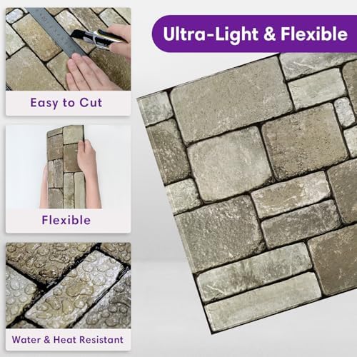 3D Peel and Stick Faux Stone Wall Panels 11.8" x 11.8" 10-Pack - Image 4