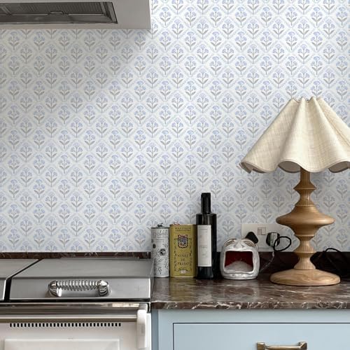 Dimoon Blue Peel and Stick Wallpaper Retro Floral Contact Paper Vintage Boho by DIYYOURMOON