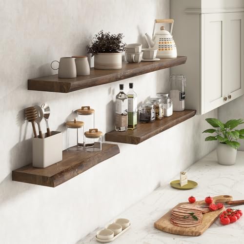 Live Edge Floating Shelves for Wall Decor, Solid Elm Wood Floating Shelves Wall - Image 2