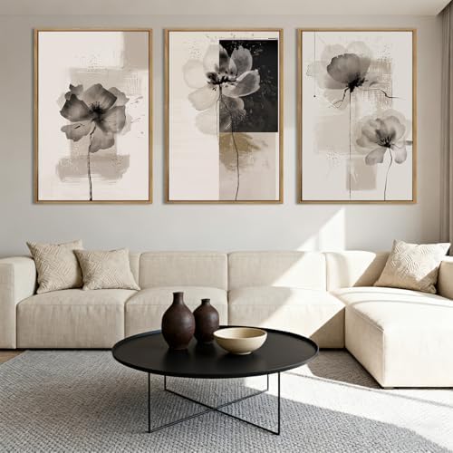IARTTOP Neutral flower Framed Wall Art 16x24 Inch Black Beige Abstract Floral - Image 3