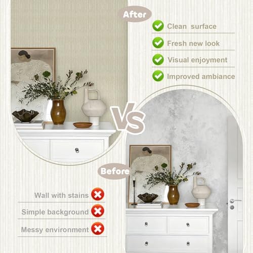 MelunMer Beige Grasscloth Peel and Stick Wallpaper Removable 17.3"x78.7" - Image 3