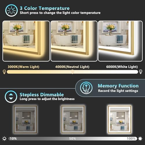 30x36 Gold Beveled LED Lighted Bathroom Mirror, Backlit & Front Lit - Image 5