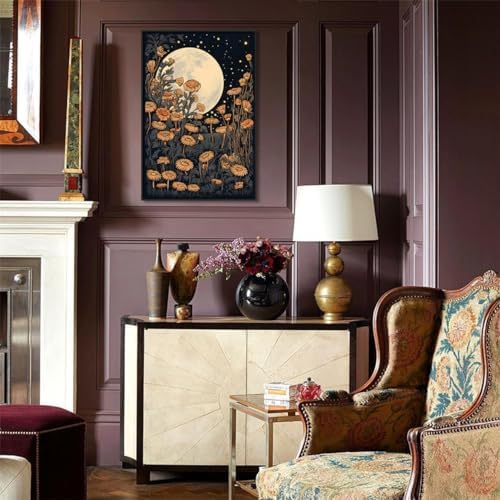 Vintage Moon Flowers Canvas Wall Art, Retro Mystical Celestial Moon Poster - Image 5