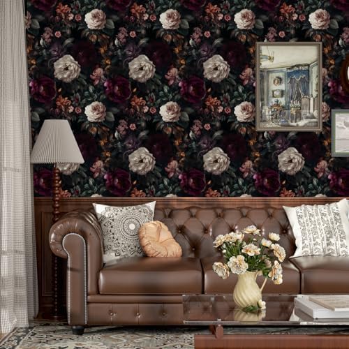 ILHIIOR Black/Pink Floral Peel and Stick Wallpaper 17.5 x 118 Inches - Image 3