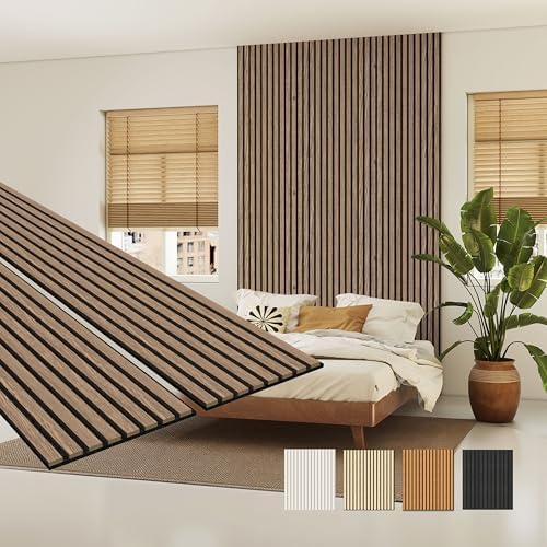 MISSDAY Wood Slat Acoustic Wall Panels, 2 Packs 94.5" x 12.6" Walnut Soundproof by MISSDAY