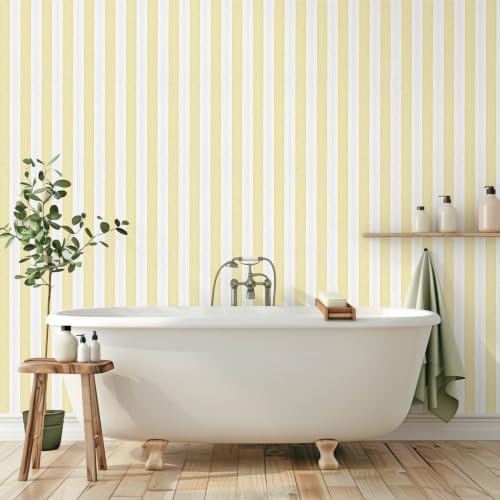Yellow and White Peel and Stick Wallpaper 15.7"x472" Modern Stripe Wallpaper - Image 6