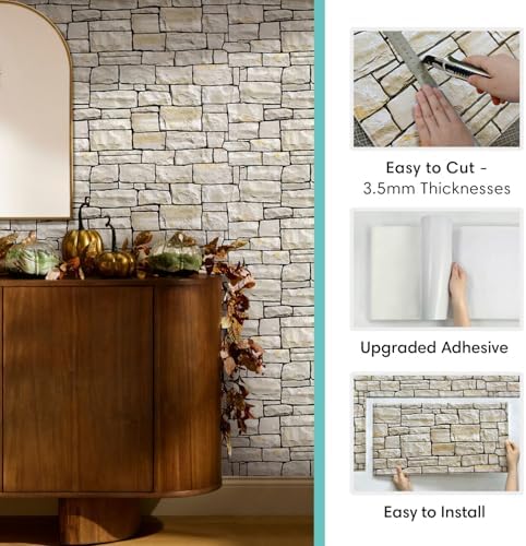 Commomy Peel and Stick Faux Stone 3D Wall Panels 12 pcs of 22.8" x 11.8" - Image 4