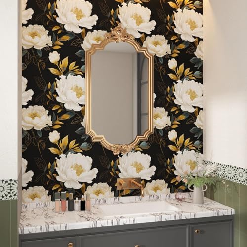 Vintage Black Peony Floral Peel and Stick Wallpaper 17.5" x 118" - Image 4