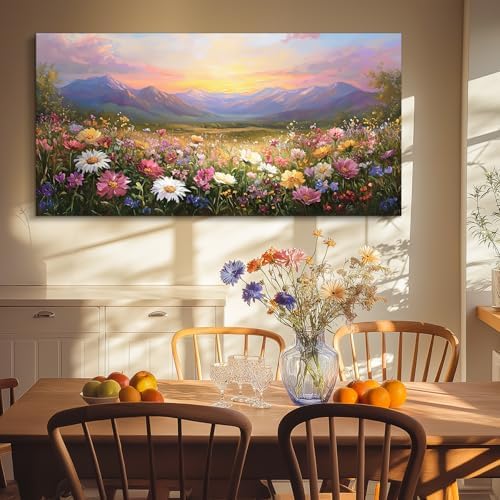 crmotu Rustic Oversized Canvas Art, Mountain Flower Sunset Prints 29"x57" - Image 6