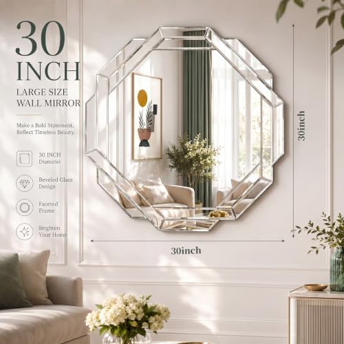 Vercraft Silver Bathroom Mirror Decorative Beveled Edge Frameless Mirror Wall - Image 2