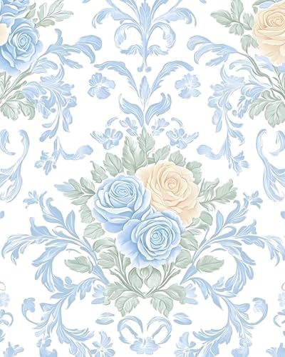 BOKEBEVE Boho Floral Contact Paper Modern Blue White 17.5 x 118In by BOKEBEVE