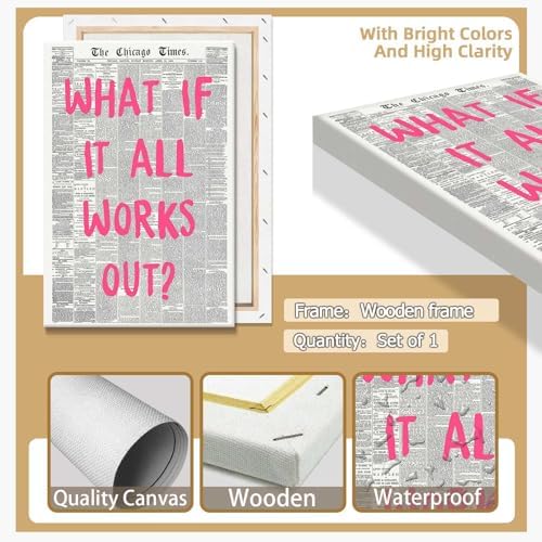 Drimiler What If It All Works Out Poster Retro Newspaper Pink Font Canvas Wall - Image 2