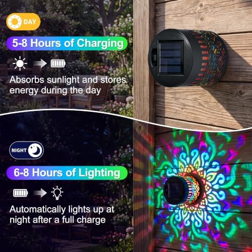 4Pcs Solar Mandala Lights Outdoor Wall, Solar Mandala Wall Light Projector - Image 3