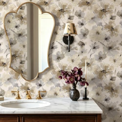 JiffDiff Beige Flower Watercolor Flower Peel and Stick Wallpaper, Honey Wheat - Image 6