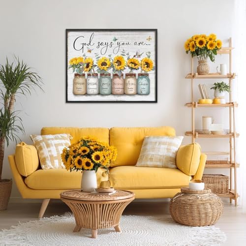 Inspirational Bible Verse Wall Art: God Says You Are Wall Sayings Sunflower in - Image 5