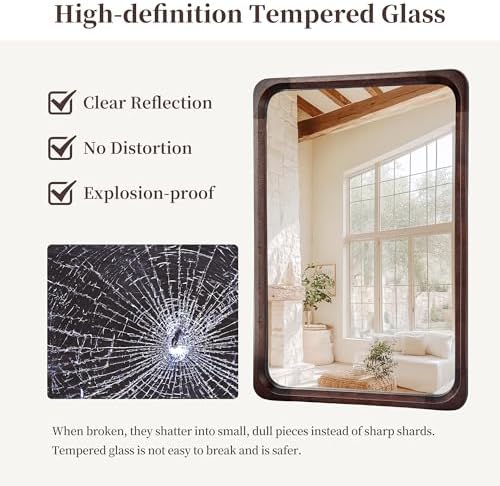 Solid Wood Bathroom Mirror for Wall 24 x 36 Inch, Rustic Rectangle Mirrors - Image 5