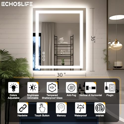 EchosLife 30"x36" LED Bathroom Mirror - Image 2