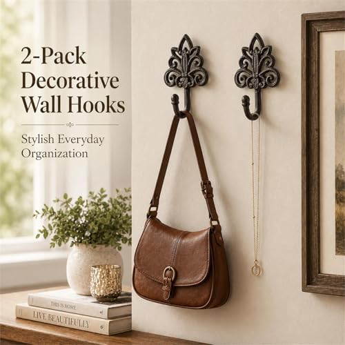iobiotio Cast Iron Wall Hooks Heavy Duty 2 Pack, Vintage Coat Hooks - Image 3