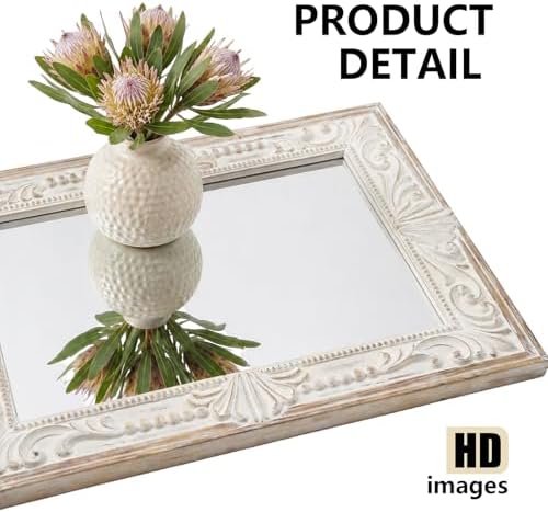 Rustic Wood Wall Mirror, 22x30" Rectangle Carved Bathroom Vanity Mirror - Image 3
