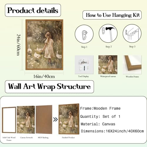 Framed Vintage Wall Art, Rustic Cute Girl - Image 6