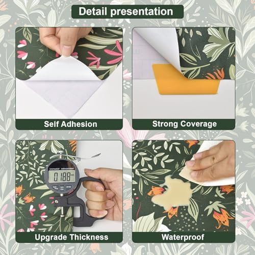 Fititem Green Floral Peel and Stick Wallpaper Boho Dark Vintage 17.3”×393” - Image 3