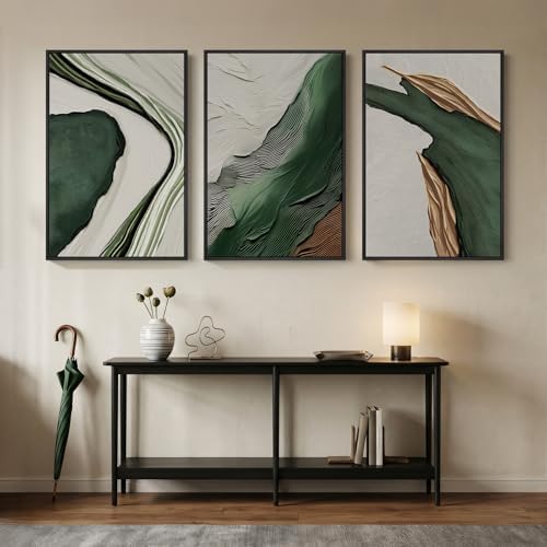 Large Framed Green White Abstract Wall Art - Image 3