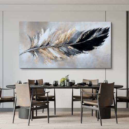 YISXINOAG Black Gold Abstract Wall Art Minimalist Feather Canvas 29"X58" - Image 6