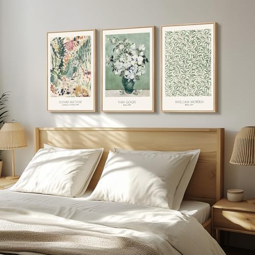 Framed Van Gogh Sage Green Botanical Canvas Wall Art Set of 3, 16x24 In - Image 4