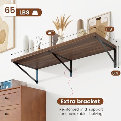 Deep Wall Shelves 40"W x 12"D Engineered Wood Floating Shelves - Image 3