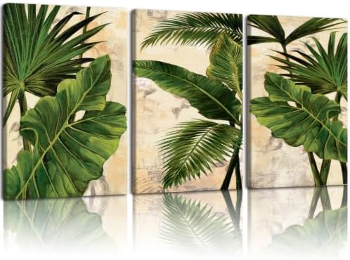 3 Pcs Palm Tree Leaf Canvas Wall Art Tropical Plants Wall Decor 16x24 Inch by Unknown