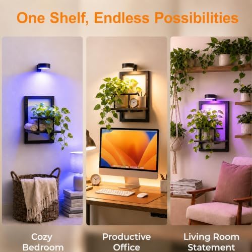2 Pack Plant Wall Shelf with Grow Light, Wall Mounted Indoor Plant Shelf - Image 6