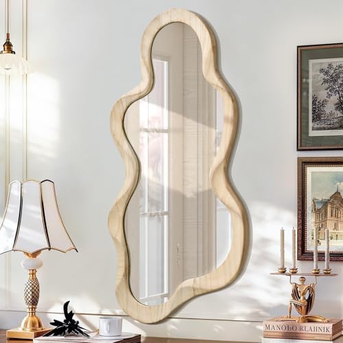 Large Asymmetrical Mirror, Irregular Cloud Wall Mirror Wood Frame Mirror by Lzuso