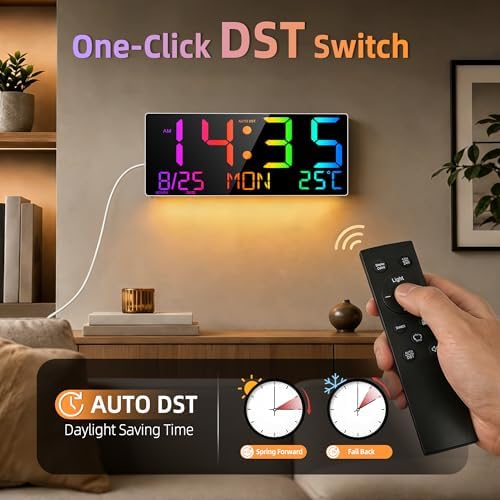 16" Large Digital Wall Clock LED Display, Night Light, Auto DST - Image 6