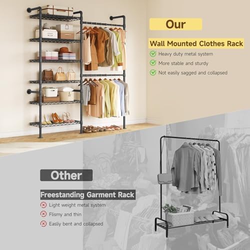 ONBRILL H2 Wall Mounted Clothing Rack, Expandable Industrial Pipe Clothes Rack - Image 4