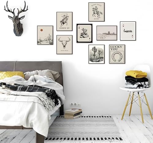 Western Cowboy Wall Art Set of 9, Vintage Cowboy Print Playing Card Canvas - Image 4